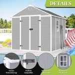 Outdoor Resin Storage Shed, 8X8 FT Plastic Waterproof Storage Sheds with Floor, Window, Lockable Doors and Vents, Garden Shed