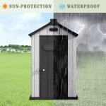 Weatherproof Outdoor Plastic Storage Shed with Floor Air Vents Windows Skylights Lockable Doors Patio 4X4 FT Resin Storage Shed