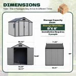 8 X 6 FT Resin Outdoor Storage Shed with Floor, Outdoor Storage Tool Shed with Windows and Lockable Door, Resin Garden Shed