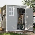 Outdoor Storage Shed 6 X 6 FT, Resin Garden Sheds with Floor Plastic Patio,With Lockable Door Outdoor Storage Shed