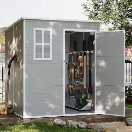 Outdoor Storage Shed 6 X 6 FT, Resin Garden Sheds with Floor Plastic Patio,With Lockable Door Outdoor Storage Shed