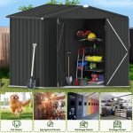8X6 FT Metal Outdoor Storage Shed with Lockable Hinged Doors, Waterproof Steel Tool Shed with Vents for Garden, Patio