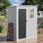5X3 FT Outdoor Storage Shed, Waterproof Thicker Small Resin Shed with Floor & Lockable Door & Window & Vents, Plastic Tool Sheds