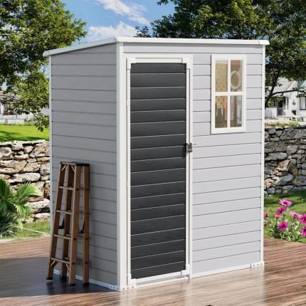 5X3 FT Outdoor Storage Shed, Waterproof Thicker Small Resin Shed with Floor & Lockable Door & Window & Vents, Plastic Tool Sheds