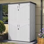 Outdoor Resin Storage Shed, Metal Shelf Kit and Floor, Vertically Waterproof, Used for Garden Tool Garage Storage Shed