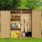 Outdoor Storage Cabinet with Waterproof Roof, Double Lockable Doors Garden Shed with 2 Removable Shelves, Wooden Storage Shed