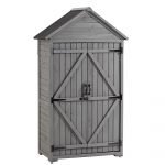 Outdoor Storage Cabinet, Garden Wood Tool Shed, outside Wooden Shed Closet with Shelves and Latch for Yard