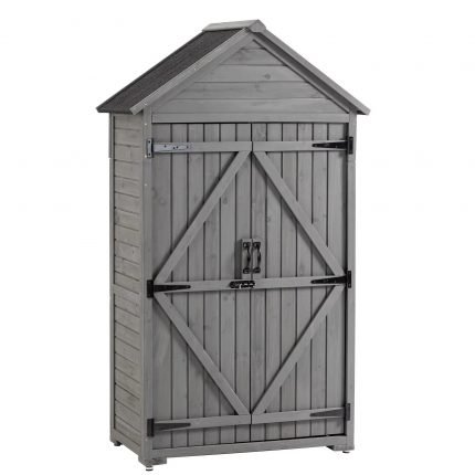 Outdoor Storage Cabinet, Garden Wood Tool Shed, outside Wooden Shed Closet with Shelves and Latch for Yard
