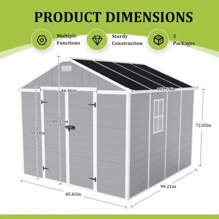 Outdoor Resin Storage Shed, 8X8 FT Plastic Waterproof Storage Sheds with Floor, Window, Lockable Doors and Vents, Garden Shed