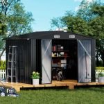 Shed Outdoor Storage Shed Metal,Lockable Doors Tool Sheds with Sloping Roof,Steel Garden Shed with Air Vent for Backyard,Patio