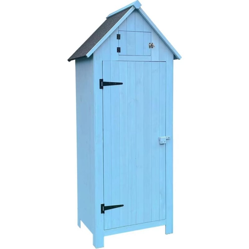 Durable Waterproof Outdoor Vertical Storage Shed with Lockable Door Shelves Loft Garden Tool Organizer 8.7Cuft Wood Construction
