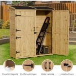 Outdoor Storage Cabinet with Waterproof Roof, Double Lockable Doors Garden Shed with 2 Removable Shelves, Wooden Storage Shed