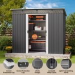 Modern 7.4X5.3Ft Storage Shed with Metal Frame and Sliding Door for Outdoor, Garden & Backyard