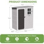 5X3 FT Outdoor Storage Shed, Waterproof Thicker Small Resin Shed with Floor & Lockable Door & Window & Vents, Plastic Tool Sheds