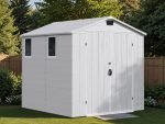 6 X 8 FT Plastic Outdoor Storage Shed with Floor,With Two Windows and Lockable Door for Garden, Resin outside Tool Shed