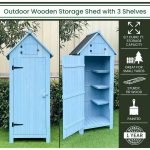 Durable Waterproof Outdoor Vertical Storage Shed with Lockable Door Shelves Loft Garden Tool Organizer 8.7Cuft Wood Construction