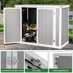 Storage Shed Resin, 41 Cu.Ft Small Outdoor Shed with 3 Doors & Floor, 306GAL Deck Box Waterproof Plastic Tool Storage Sheds
