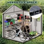 8 X 6 FT Resin Outdoor Storage Shed with Floor, Outdoor Storage Tool Shed with Windows and Lockable Door, Resin Garden Shed