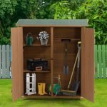 56"L X 19.5"W X 64"H Outdoor Storage Shed with Lockable Door, Wooden Tool Storage Shed W/Detachable Shelves & Pitch Roof