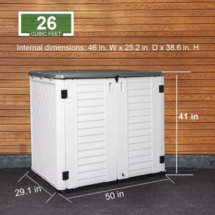 Outdoor Storage Shed Waterproof, Resin Vertical Storage Cabinet Double-Layered, Versatile to Store Patio Furniture, Garden Tools