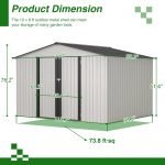 10X8 FT Outdoor Storage Shed, All Weather Metal Sheds with Lockable Doors, Tool Shed for Garden, Patio, Backyard, White