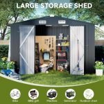 Shed Outdoor Storage Shed Metal,Lockable Doors Tool Sheds with Sloping Roof,Steel Garden Shed with Air Vent for Backyard,Patio