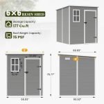Outdoor Storage Shed 6 X 6 FT, Resin Garden Sheds with Floor Plastic Patio,With Lockable Door Outdoor Storage Shed