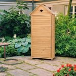 Outdoor Storage Shed for Garden Tools, Wooden Patio Shed with Gable Roof and Metal Latches