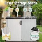Outdoor Horizontal Storage Sheds 27 Cu.Ft Resin Large Storaged Box Weather Resistance, without Shelf, Easy to Assemble