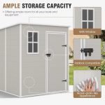 Outdoor Storage Shed, 6X6 FT Resin Shed with Floor and Lockable Door, Window & Vents, Tool Sheds & Outdoor Storage