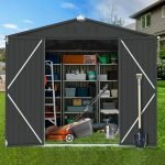 8X6 FT Metal Outdoor Storage Shed with Lockable Hinged Doors, Waterproof Steel Tool Shed with Vents for Garden, Patio
