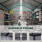 8 X 6 FT Resin Outdoor Storage Shed with Floor, Outdoor Storage Tool Shed with Windows and Lockable Door, Resin Garden Shed