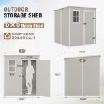 Outdoor Storage Shed, 6X6 FT Resin Shed with Floor and Lockable Door, Window & Vents, Tool Sheds & Outdoor Storage