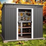 Modern 7.4X5.3Ft Storage Shed with Metal Frame and Sliding Door for Outdoor, Garden & Backyard