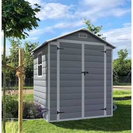 Garden Shed Storage House Garden Tool Sheds with Lockable Door for Patio Backyard Lawn Pool 6X4 FT Plastic Resin Shed with Floor