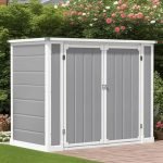 Storage Shed Resin, 41 Cu.Ft Small Outdoor Shed with 3 Doors & Floor, 306GAL Deck Box Waterproof Plastic Tool Storage Sheds