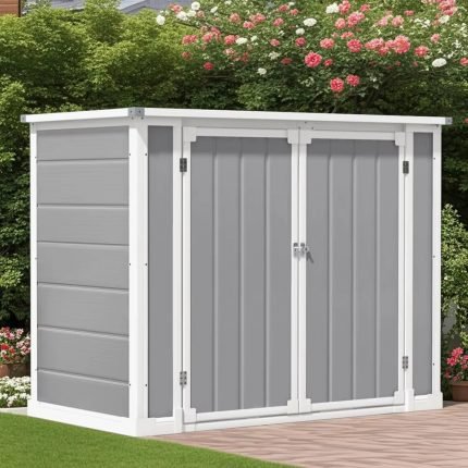 Storage Shed Resin, 41 Cu.Ft Small Outdoor Shed with 3 Doors & Floor, 306GAL Deck Box Waterproof Plastic Tool Storage Sheds