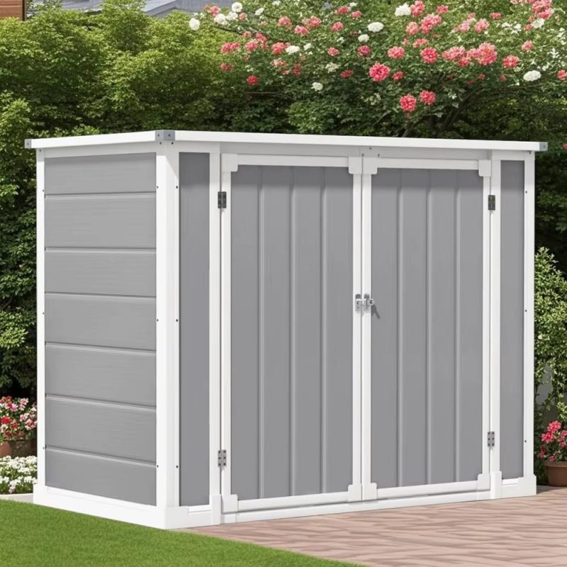 Storage Shed Resin, 41 Cu.Ft Small Outdoor Shed with 3 Doors & Floor, 306GAL Deck Box Waterproof Plastic Tool Storage Sheds