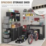 Outdoor Storage Shed, 6X6 FT Resin Shed with Floor and Lockable Door, Window & Vents, Tool Sheds & Outdoor Storage