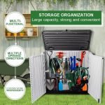 Outdoor Storage Shed Waterproof, Resin Vertical Storage Cabinet Double-Layered, Versatile to Store Patio Furniture, Garden Tools