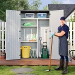Outdoor Resin Storage Shed, Metal Shelf Kit and Floor, Vertically Waterproof, Used for Garden Tool Garage Storage Shed