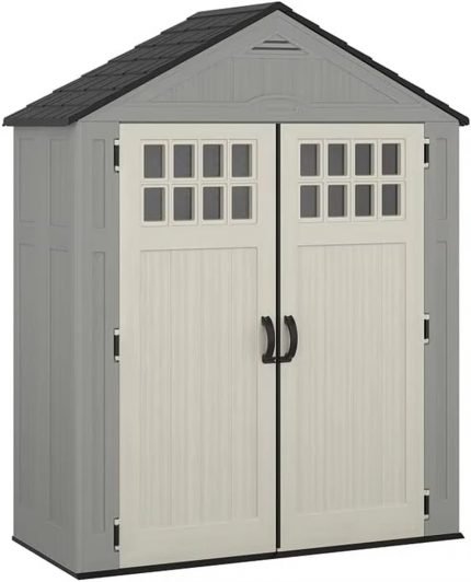 BMS6312D Everett 6' X 3' Heavy-Duty Resin Outdoor Pad-Lockable Double Doors and Windows All-Weather Shed for Yard Storag