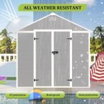 Outdoor Resin Storage Shed, 8X8 FT Plastic Waterproof Storage Sheds with Floor, Window, Lockable Doors and Vents, Garden Shed