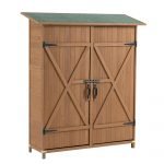 56"L X 19.5"W X 64"H Outdoor Storage Shed with Lockable Door, Wooden Tool Storage Shed W/Detachable Shelves & Pitch Roof