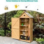 Outdoor Storage Shed for Garden Tools, Wooden Patio Shed with Gable Roof and Metal Latches