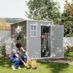 Outdoor Storage Shed 6 X 6 FT, Resin Garden Sheds with Floor Plastic Patio,With Lockable Door Outdoor Storage Shed