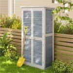 63'' Tall Solid Wood Outdoor Storage Cabinet, Waterproof Garden Shed with Double Doors, Adjustable Shelves & Asphalt Roof