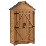 Outdoor Storage Cabinet, Garden Wood Tool Shed, outside Wooden Shed Closet with Shelves and Latch for Yard
