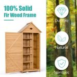 Outdoor Storage Shed for Garden Tools, Wooden Patio Shed with Gable Roof and Metal Latches