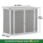 Storage Shed Resin, 41 Cu.Ft Small Outdoor Shed with 3 Doors & Floor, 306GAL Deck Box Waterproof Plastic Tool Storage Sheds